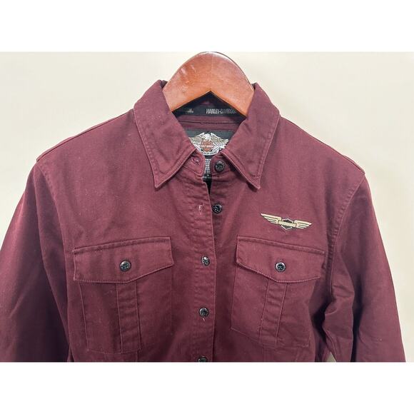 Women’s Harley Davidson Shirt Button Up Down Maroon Embroidered Button Shirt M - Picture 3 of 9